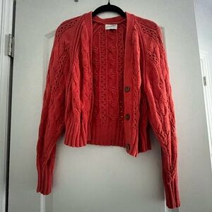 Orange Cable Knit Button-Front Cardigan